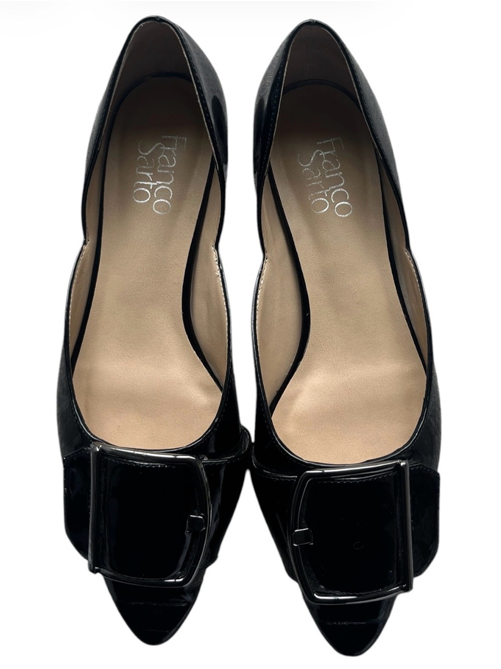 Franco Sarto Black Patent Pointed-Toe Flats with Buckle Accent - Picture 1 of 5